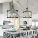 6-Light Black and Gold Drum Chandelier, 21" Brushed Brass Modern Farmhouse Pendant Lighting Fixture for Kitchen Island, Dining & Living Room