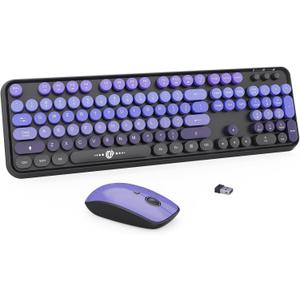 FD Wireless Keyboard and Mouse Combo | Cute Colorful Keyboard and Mouse with 2.4GHz Cordless Retro Typewriter Keyboard | Auto-Sleep | USB Receiver for Windows PC/Laptop - Black Purple Gradient