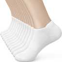 Women's Ankle Cotton Socks - Low Cut Athletic Running Soft Thin No Show White Socks With Tab 6 Pairs (9-11)