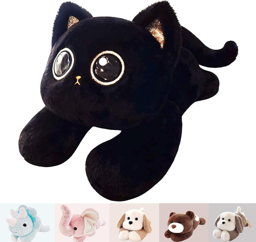uoozii 20" | 4 Pounds Black Cat Weighted Stuffed Animals with Unscented Microwavable Heating Pad, Cute Coolable Heatable Weighted Plush Warm Gift for Kids & Adults