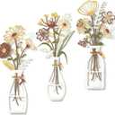 Zcblcyj 3 Pieces Metal Flowers Wall Art Set Handcrafted Floral Metal Wall Decor with Textured Finish, Elegant Iron Flower Wall Art for Living Room, Bedroom, Bathroom Decoration (Yellow & Brown-White)