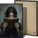 Dark vintage Victorian era woman reading dark college library wall art print bookish wall art print suitable for home bedroom (8x12in-Black-Wood-Framed, a04)