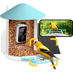 NETVUE by Birdfy Smart Bird Feeder with Camera – AI Identifies Birds Species 2MP Night Vision & App Alerts, 2.4Ghz Wi-Fi Connect IP65 Weatherproof Bird Camera-Gift for Backyard BirdWatchers, Blue