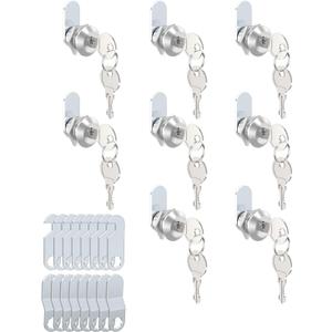 8 Packs Drawer and Cabinet Locks (Keyed Different) Secure Important Files, 5/8Inch 16mm Cam Locks with 3 pcs Different Lock Plates for Cabinet Cupboard File Drawer Mailbox Dresser Kitchen