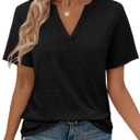 WEESO Womens Tops Summer Short Sleeve V Neck Blouses Business Casual Loose Fit Tshirts Trendy Fashion Outfits (X-Large, 0-black)