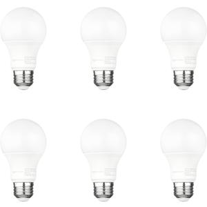 Amazon Basics A19 Dusk to Dawn Sensor LED Outdoor Light Bulb, 60W Equivalent, Energy-Efficient 9W, Daylight White, 5000K, E26 Base, 10,000 Hours, 6 Count (Pack of 1)