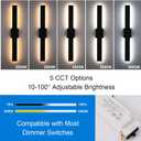 2 Pack Outdoor Long Wall Lights Fixture Dimmable, 24in Modern Linear Outdoor Wall Lights 5CCT, IP65 Waterproof Black Exterior Lighting Fixtures for Garage, Porch, Front Door