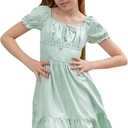 Simplee kids Girls Dresses Off The Shoulder Summer Tween Dress Smocked Ruffle Puff Sleeves Dresses for Girl Kids 4-15 Years (S)