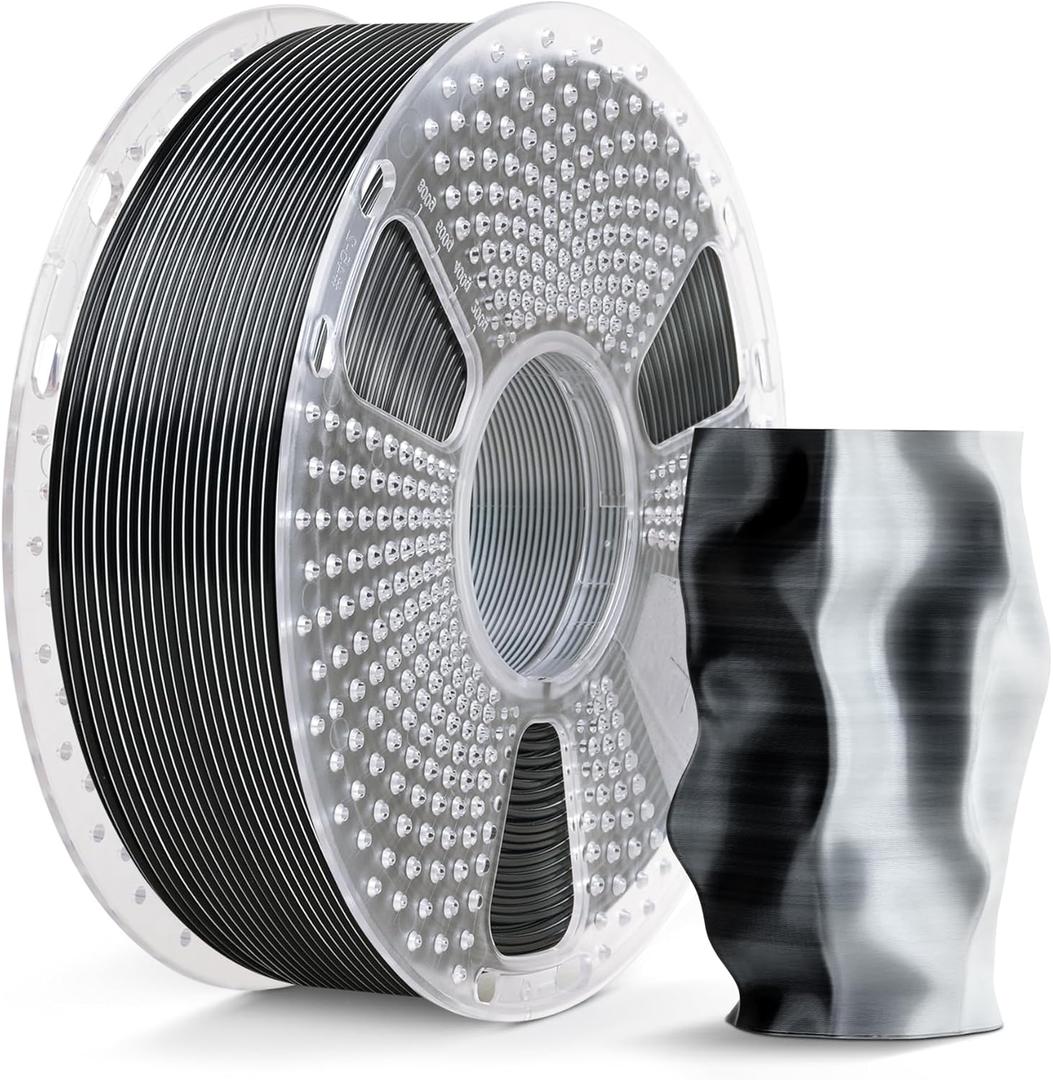 SUNLU Silk Dual Color Pla Filament, Silk PLA 3D Printer Filament 1.75mm, Shiny Silk Texture, Dimensional Accuracy +/- 0.02mm, 1KG Spool (2.2 lbs), PLA Silk Dual Color (Black White)