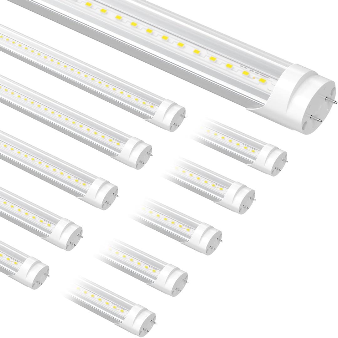 10-Pack F32T8 LED Bulbs 4 Foot Type A+B Hybrid 24W 3200LM 5000K Daylight Aluminum and Shatterproof PC F40T12 Fluorescent Light Bulb Replacement, Single or Double Ended Powered