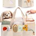 Baby Diaper Caddy Organizer with Portable Changing Mat - Teddy Fleece Diaper Organizer for Changing Table - Basket for Changing Essentials - Baby Essentials Organizer with Removable Dividers