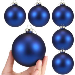 Syhood 3.15 Inch Glass Christmas Tree Ornaments 6 Pcs Christmas Ball Ornaments Hanging Christmas Baubles for Xmas Trees Holiday Decoration Wedding Party Gift(Dark Blue)