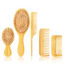 SIMPOR 5 Piece Bamboo Hair Brush Set, Natural Wooden Comb and Detangling Hairbrush for Women, Men and Kids, Scalp Massage Oval Brushes, Wide Tooth and Tail Combs for Wet, Dry, Thick, Curly Hair
