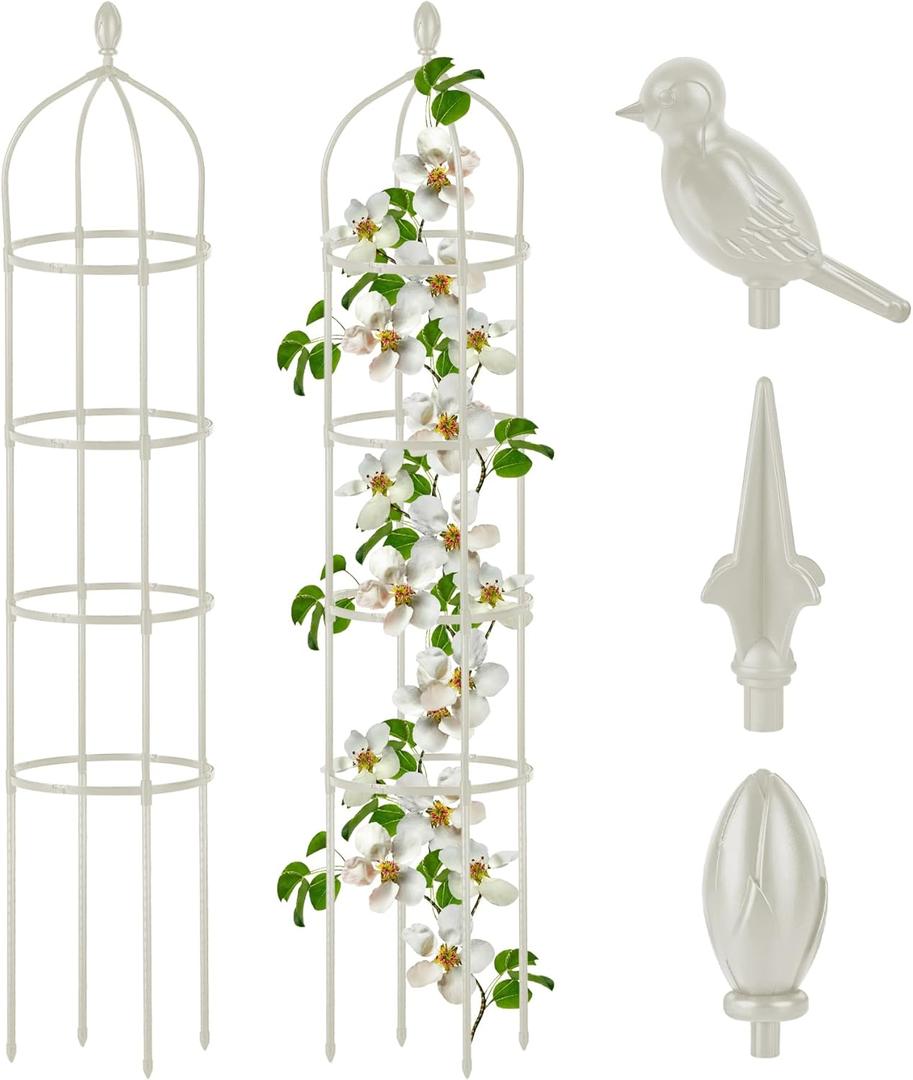 Garden Obelisk Trellis for Climbing Plants Outdoor 6 Ft Rose Bush Round Trellis for Pots Rustproof Metal Pipe with Plastic Coated Plant Flower Trellises for Clematis Vine Jasmine Support (White)