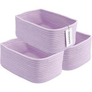 XUANGUO Small Woven Storage Baskets 12X8X5 Decorative Rope Bins for Organizing Shelves, Closets, and Toys, Empty Gift Baskets, Cute Organizer Basket for Home and Office (Purple, Regular)