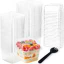 50pcs 8oz Plastic Parfait Cups with Lids and Sporks, Square Dessert Cups with Spoons, Disposable Cake Container for Party Mousse Ice Cream Pudding Snacks Fruits Cupcake
