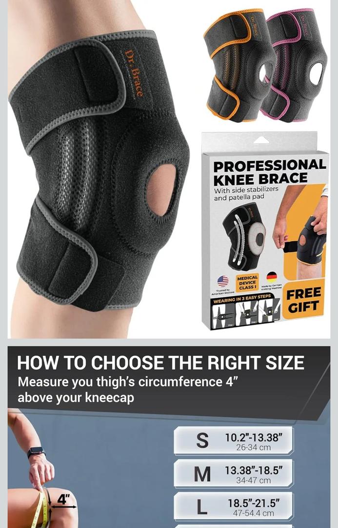 DR. BRACE ELITE Knee Brace with Side Stabilizers & Patella Gel Pads for Maximum Knee Pain Support and fast recovery for men and women-Please Check How To Size Video (XX-Large, Mercury)