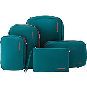 Bee Nesting Waterproof Compression Packing Cubes 5/6/8 sets, Large Travel Packing organizers for Carry on Luggage, 2 Sides Expandable Storage Bags (Dark Green, G5set)
