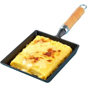 Cast Iron Tamagoyaki Pan, Healthy Japanese Omelette Pan & Square Egg Frying Pan with Wooden Handle, Gas & Induction Ready, Naturally Nonstick Surface
