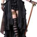 HaoLin Steampunk Retro Victorian Punk Cincher Lace up Long Ruffle Pencil Skirt Black (Black)