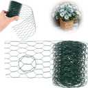 Chicken Wire for Floral Arrangements 3.94 x 118 Inch Green Mesh Hexagonal Iron Wires for Crafts Galvanized Poultry Garden Fencing DIY Decoration