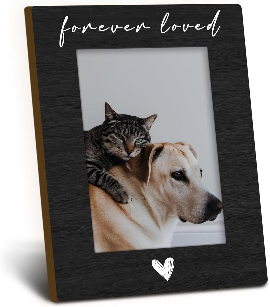 Pet Memorial Dog Cat Picture Frame 4x6, Loss of Dog Sympathy Gift Wooden Picture Frame, Memorial Gifts for Dogs Cats, Forever Loved Sympathy Decorative Photo Frames for Table Desk Decor