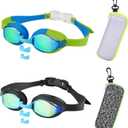 Kids Swim Goggles Age 3-14,2 Pack Swimming for Goggles Children/Boys/Girls with Case (2pk - Black & Blue)