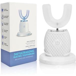 VIDECOR Automatic Toothbrush U Shaped Toothbrush for Adults 360 Toothbrush Wireless Charging Washable Travel Home,White