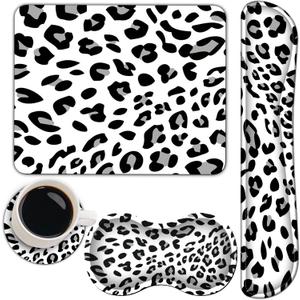 Keyboard Wrist Rest + Mouse Pad + Mouse Wrist Rest Support + Coaster Set, Ergonomic Memory Foam Mouse and Keyboard Pad Set for Laptop Computer Office Home Working Gaming,Leopard Print