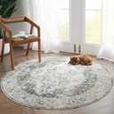 jinchan Round Rug 5ft Washable Area Rug Indoor Vintage Floor Cover Distressed Circle Mat 5' Round Lightweight Non Slip Low Pile Thin Carpet for Entryway Kitchen Living Room Bedroom Grey