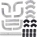12Pcs - 2.5" Universal Aluminum Turbo Intercooler Piping U-Pipe Kit w/Silicone Coupler and Stainless Steel T-Clamps DIY Custom Pipe Polished