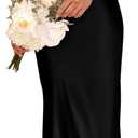 PRETTYGARDEN Women's 2 Piece Satin Outfits Summer Sleeveless Mock Neck Crop Tops and Long Skirt Dress Sets (Black)