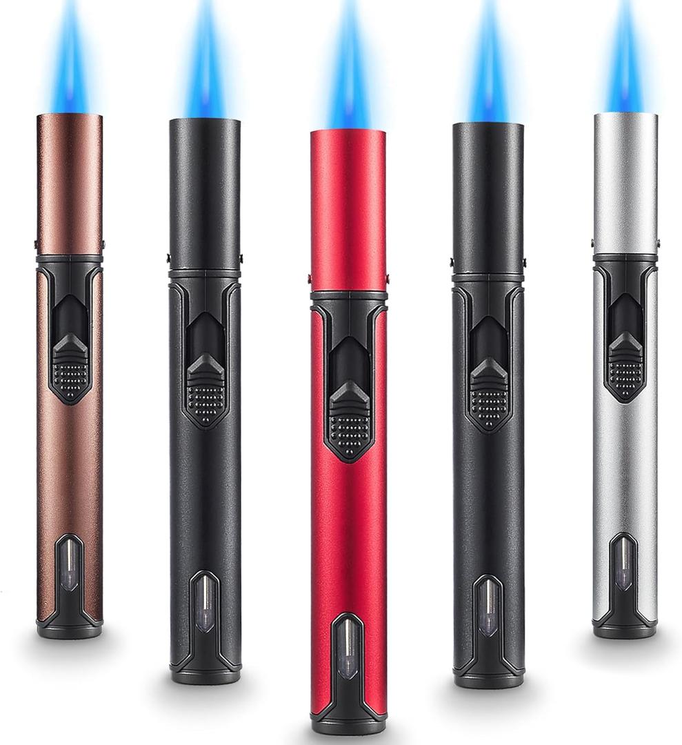 5 Pack Butane Torch Lighter, Urgrette 6-inch Refillable Pen Lighter Pencil Torch Lighter Adjustable Jet Flame Butane Lighter for Grill BBQ Candle Camping (Gas Not Included)