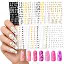 Maitys 24 Sheets Letters for Nails Old English Nail Stickers 3D Holographic Letter Self-Adhesive Gold Old English Alphabet Nail Decals for DIY Women(Classic Colors)