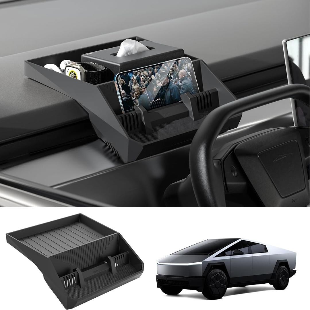 for Cybertruck Dashboard Tray Organizer 2025 2024  Anti-Slip Dash Storage Box, Custom Fit Silicone Console Organizer Behind Screen for Tesla Cybertruck Accessories