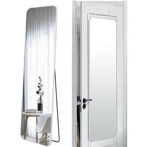 SCWF-GZ 57x16 Door Hanging Full Length Mirror, Floor Stand (Height 5.7ft just Body in1.3ft) Wall Mounted Metal Frame Rectangle Dressing Mirrors for Bedroom Bathroom Room 57 inch Silver