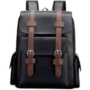 Business Men and Women PU Leather Backpack 15.6inch Laptop Waterproof Backpack Travel Commuter Lightweight schoolbag (Black backpack9,Medium)