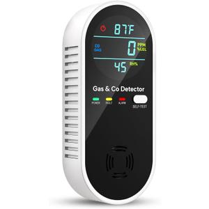 4 in 1 Upgraded Natural Gas Leak Detector and Carbon Monoxide Detectors, Dual Sensor Gas Leak Detector & Carbon Monoxide Detectors Plug in (Temperature & Humidity) for Home, RV (Black)