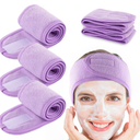 Whaline Spa Facial Headband 4 Packs Head Wrap Terry Cloth Headband Adjustable Stretch Towel for Bath, Makeup and Sport (Light Purple)