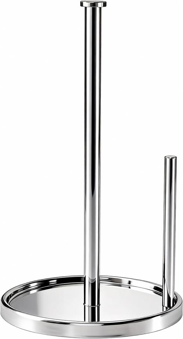 Paper Towel Holder Countertop, Standing Paper Roll Holder with Anti Slip Weighted Base, Stainless Steel Freestanding Paper Towel Holder for Kitchen, Chrome