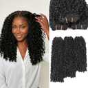 Burmese Curly Bundles 14 16 18 Inch Natural Black,100% Pure Protein Fiber Close to Virgin Human Hair, 3C4A Textured With Spiral Curls Ends, Hair Extensions for Black Women(1B 14 16 18)