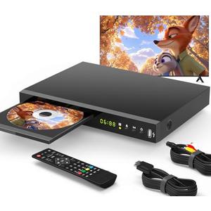 Blu Ray DVD Player Dolby Digital TrueHD/DTS and 1080P Full HD, Play All DVDs and Region A 1 Blu-Rays, Support Max 128G USB Flash Drive + HDMI/AV/Coaxial Output + Built-in PAL/NTSC with HDMI/AV Cable