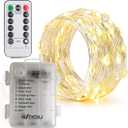 2 x Fairy Lights Battery Operated,Silver Wire Chains 8 Mode 16Ft/5Meter 50 LEDs Timer String Lights with Remote Control for Bedroom Christmas Party Wedding Decoration(Warm White)