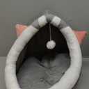 Cozy Cat Cave Pet Bed, Gray and White, 3, Indoor Cat House with Hanging Toy Ball, Soft Plush Cat Dome Bed for Small to Large Cats