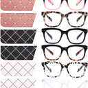 6 Pack Fashion Reading Glasses for Women Men Blue Light Blocking Oversized Square Readers with Spring Hinge, +2.0