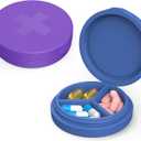 2 Pack Small Pill Box,Premium Thick Silicone 3 Compartment Travel Pill Box for Home/Desk Organizer, Portable Compact Medicine Holder for Vitamin, Cod Liver Oil, Supplement(Purple+Blue)