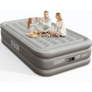 Sebor Air Mattress Queen with Built-in Pump 18", Comfortable Self-Inflating Blow up Mattress with High-Speed Pump, Durable Queen Size Air Mattress with Storage Bag for Guests, Moving, Camping, Travel