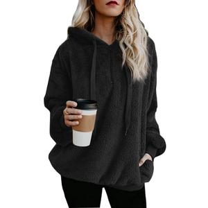 ReachMe Womens Oversized Sherpa Pullover Hoodie with Pockets Fuzzy Fleece Sweatshirt Plaid Fluffy Jacket Coat (Large)