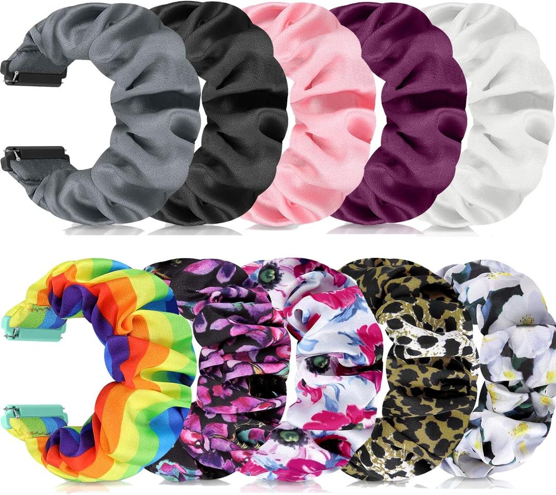 Shuyo 10 PACK Scrunchie Bands Compatible with Fitbit Versa/ Versa 2/ Versa Lite Special Edition Women Girl Elastic Stretch Fabric Strap Pattern Printed Scrunchy Replacement Bracelet Wristband(23mm M)