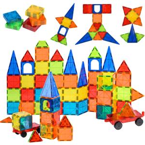 Nutty Toys Magnetic Tiles & Car Set, STEM Educational Magnet Building Blocks Top Kids Toddler Activities Birthday Gifts for Age 3 4 5 6 7 8 Year Old Best Boy Girl Christmas Stocking Stuffers Idea 2024